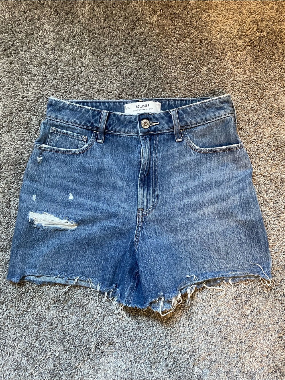 Hollister Women's Distressed High-Rise Denim Shorts - Medium Blue